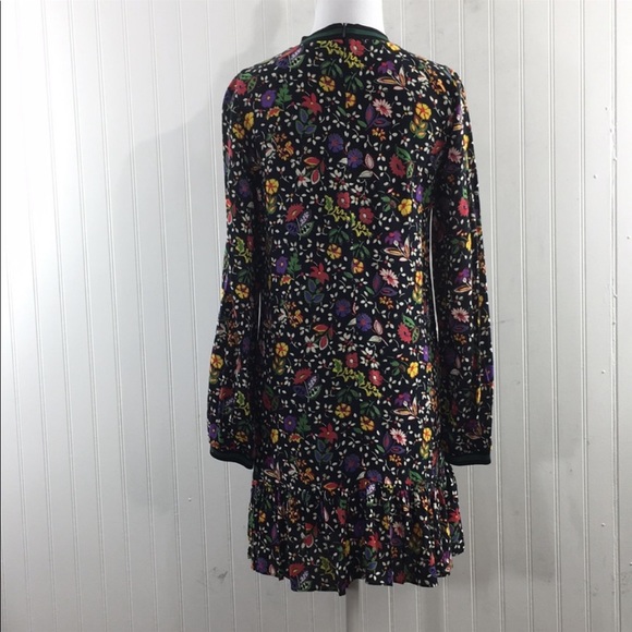 Zara Trafaluc Black Floral Long Sleeve Mini Dress - Picture 2 of 9